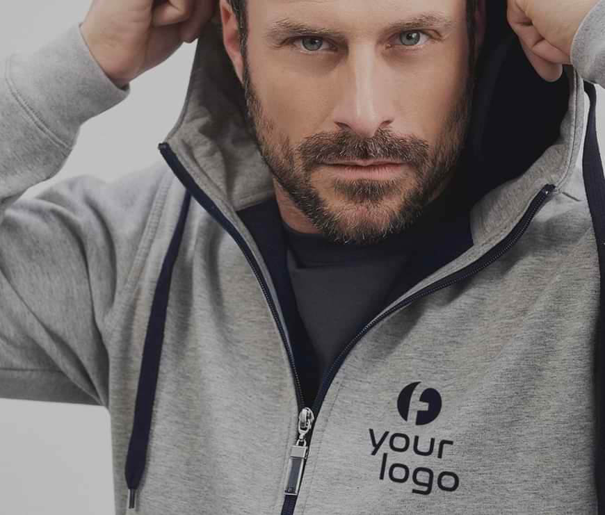 Felpa grigia da uomo personalizzabile con il logo aziendale | FullGadgets