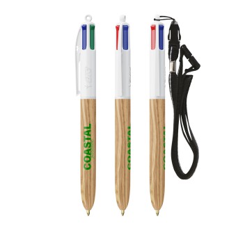 BIC® 4 Colours Wood Style with Lanyard FullGadgets.com