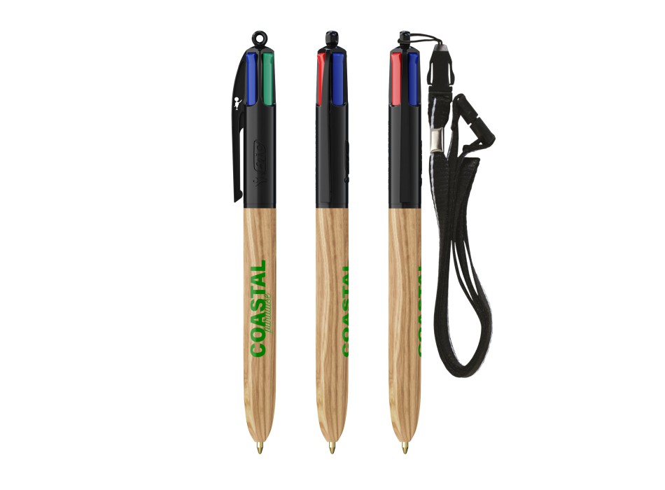 BIC® 4 Colours Wood Style with Lanyard FullGadgets.com