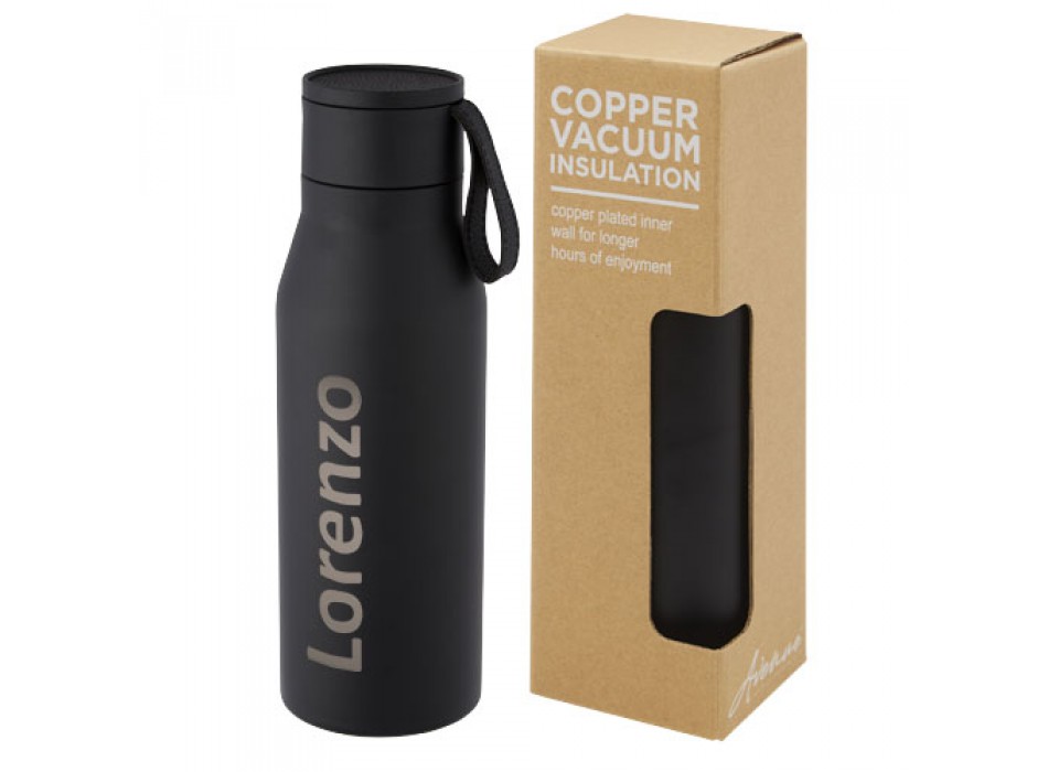 Borraccia termica in acciaio inossidabile da 500 ml con isolamento sottovuoto in rame, coperchio e cinturino in finta pelle L FullGadgets.com