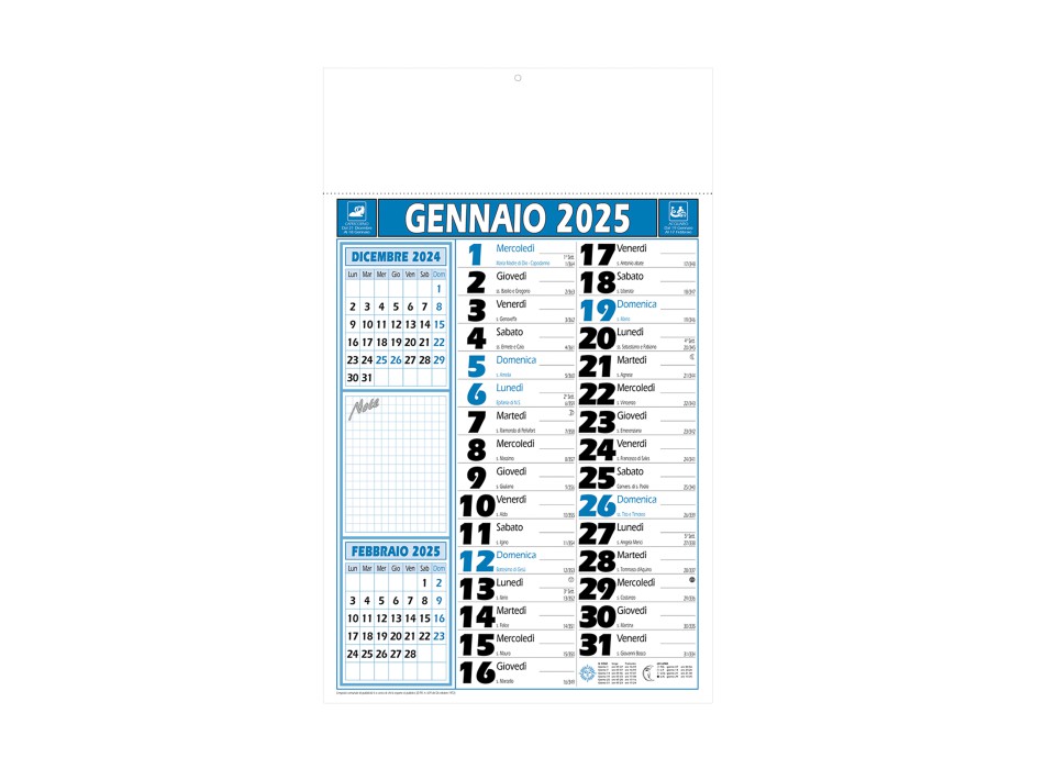 Calendario 2025  da muro mensile, 12 fogli, su carta patinata, termosaldato FullGadgets.com