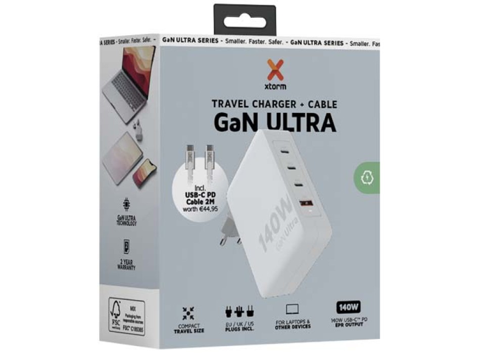 Caricabatterie da viaggio da 14 0W con cavo USB-C PD da 240 W Xtorm XVC2140 GaN Ultra FullGadgets.com