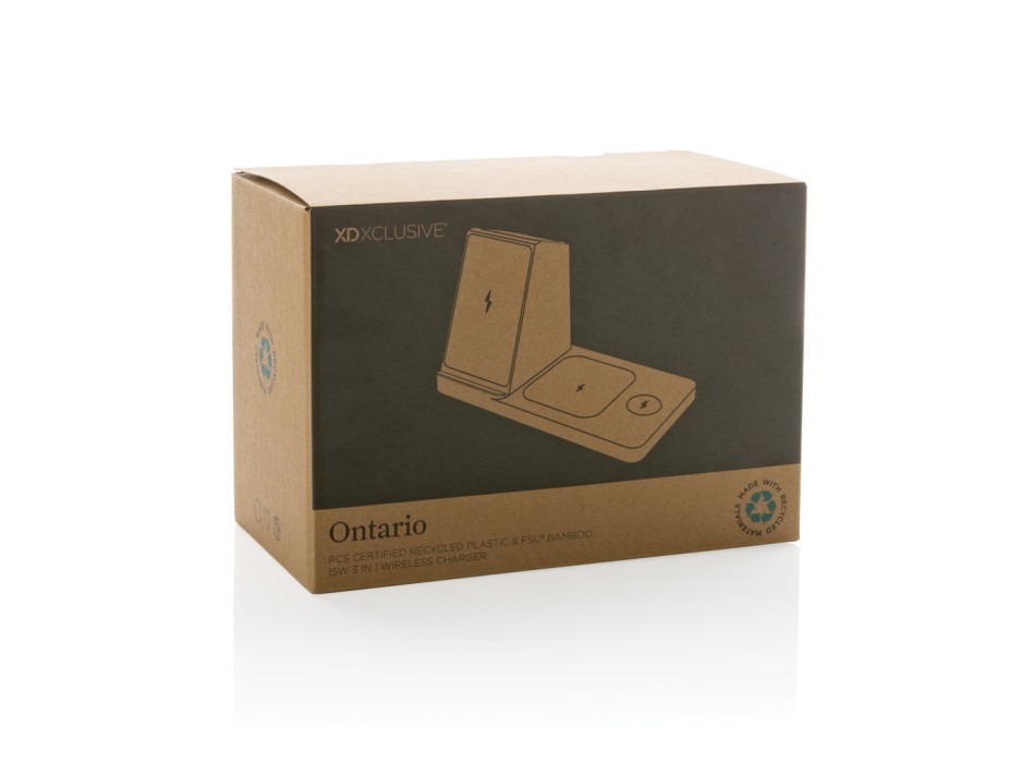 Caricatore wireless 3 in 1 Ontario in plastica riciclata RCS FullGadgets.com