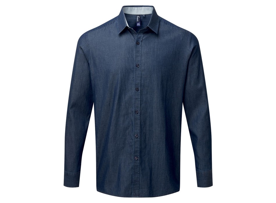 Men's Denim-Pindot Long Sleeve Shirt FullGadgets.com