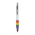 Penna a scatto in plastica ABS, con fusto bianco, impugnatura arcobaleno