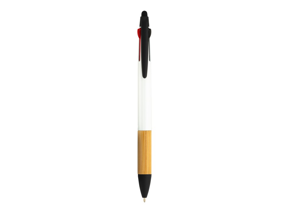 Penna a scatto in plastica con 3 refill, con gommino per touch screen, impugnatura in bamb FullGadgets.com