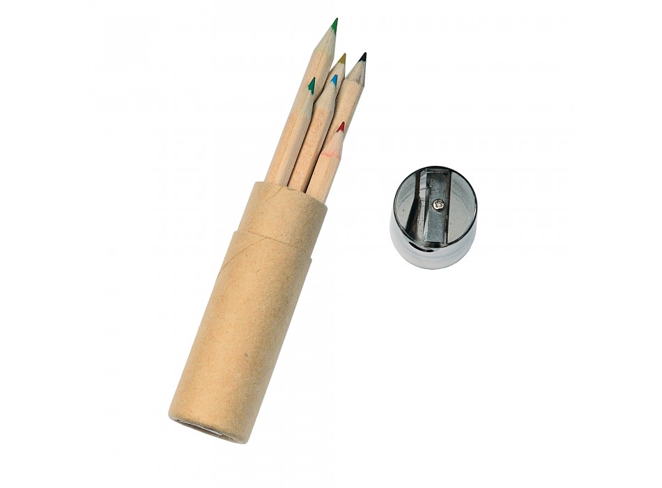 Set di 6 matite in legno colorate a sezione esagonale in confezione cilindrica di cartone FullGadgets.com