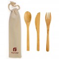 Set Posate In Bamboo Personalizzabili, Bustina In Cotone