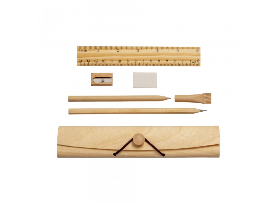 Set scuola/ufficio in legno, composto da penna, matita, gomma e temperino FullGadgets.com