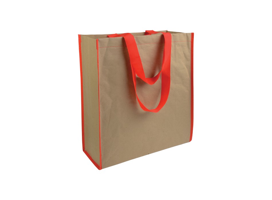 Shopper con soffietto in carta con interno in PP 140 g/m2, manici lunghi a nastro colorati FullGadgets.com