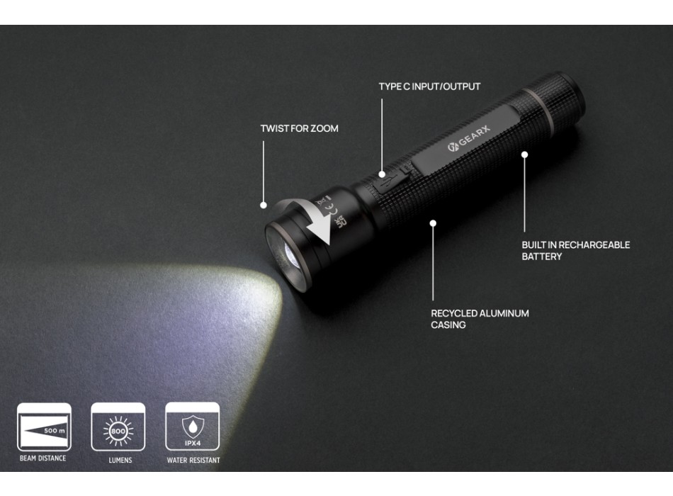 Torcia grande ricaricabile USB Gear X in r-alluminio RCS FullGadgets.com